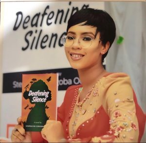 Stephanie at the book launch of her debut novel “Deafening Silence”. (Photographed by Ojomo Best) 