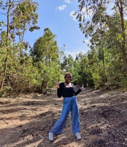 Wanjira enjoying fresh air in the forest